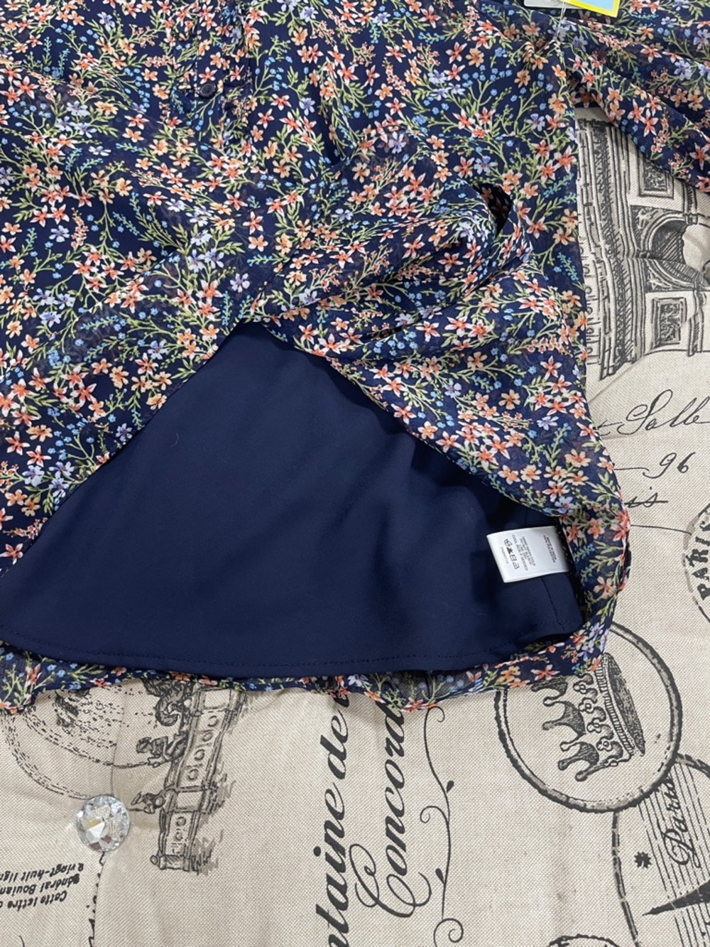 CeCe Navy Floral Button-Front Top with Ruffle Trim - Picture 9 of 10